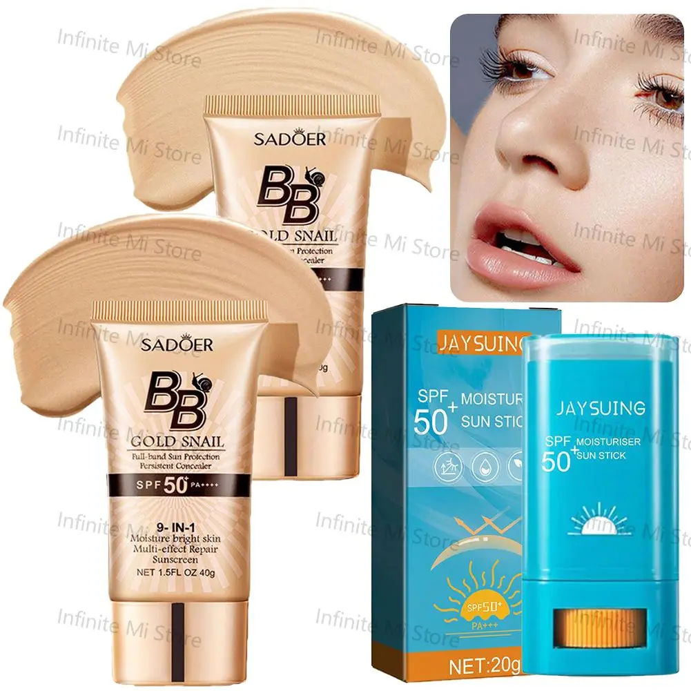 Gold Snail Sunscreen BB Cream Protector Facial Sun Block SPF50 BB Cream & Isolation Lotion Concealer Facial Moisturizer