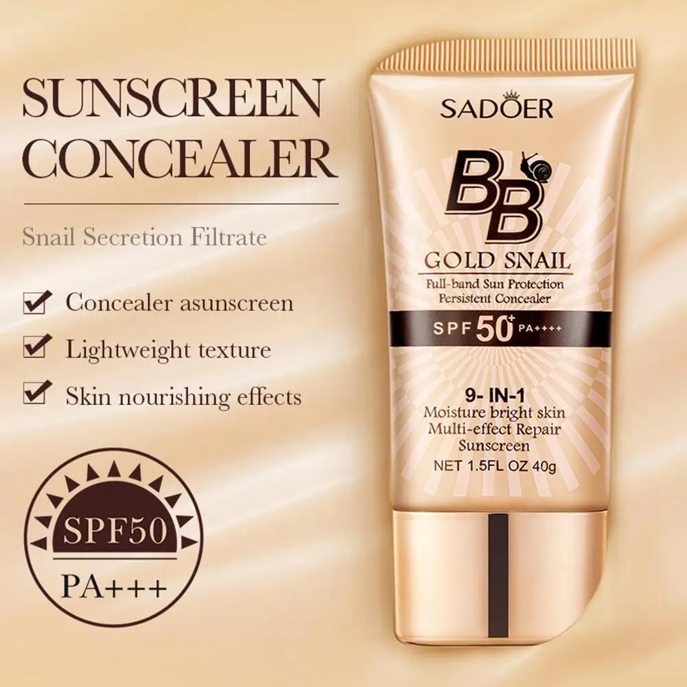 Gold Snail Sunscreen BB Cream Protector Facial Sun Block SPF50 BB Cream & Isolation Lotion Concealer Facial Moisturizer - Image 3