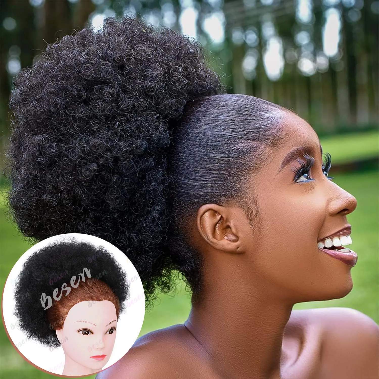 Synthetic Afro Puff Drawstring Ponytail - Image 9